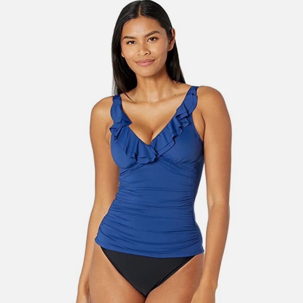 NWT Lauren Ralph Lauren Beach Club Solid Ruffle Underwire Tankini Top Luxury